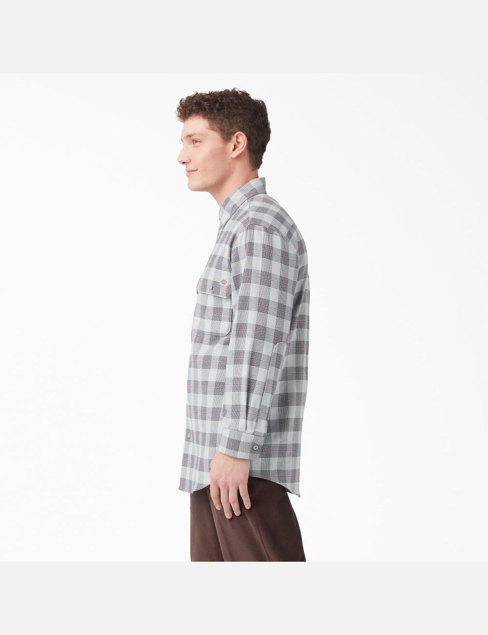 Ultimate Gray Plaid Dickies FLEX Regular Fit Flannel Shirt Shirts | 034VEAMGB