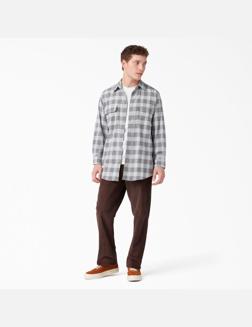 Ultimate Gray Plaid Dickies FLEX Regular Fit Flannel Shirt Shirts | 034VEAMGB