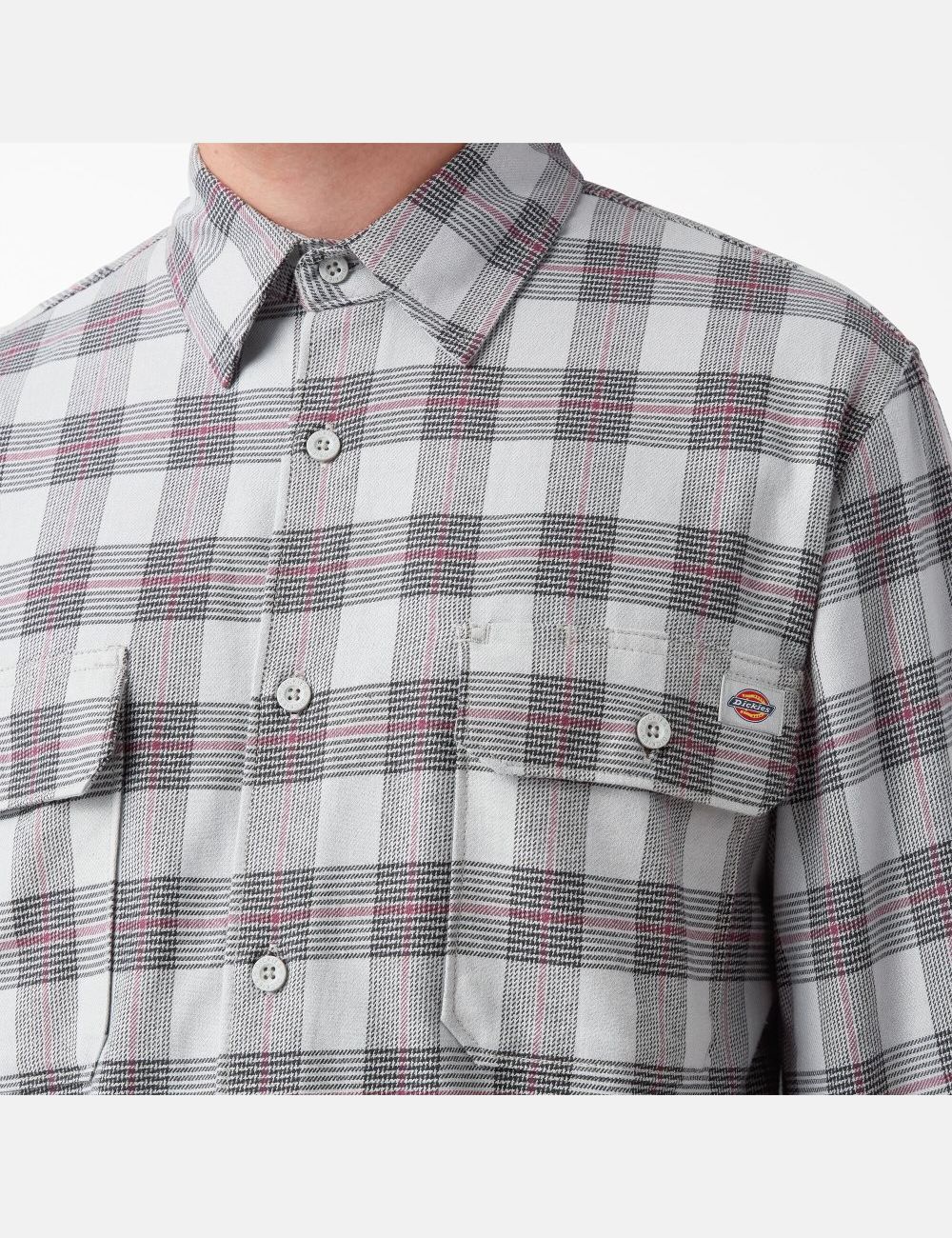 Ultimate Gray Plaid Dickies FLEX Regular Fit Flannel Shirt Shirts | 034VEAMGB