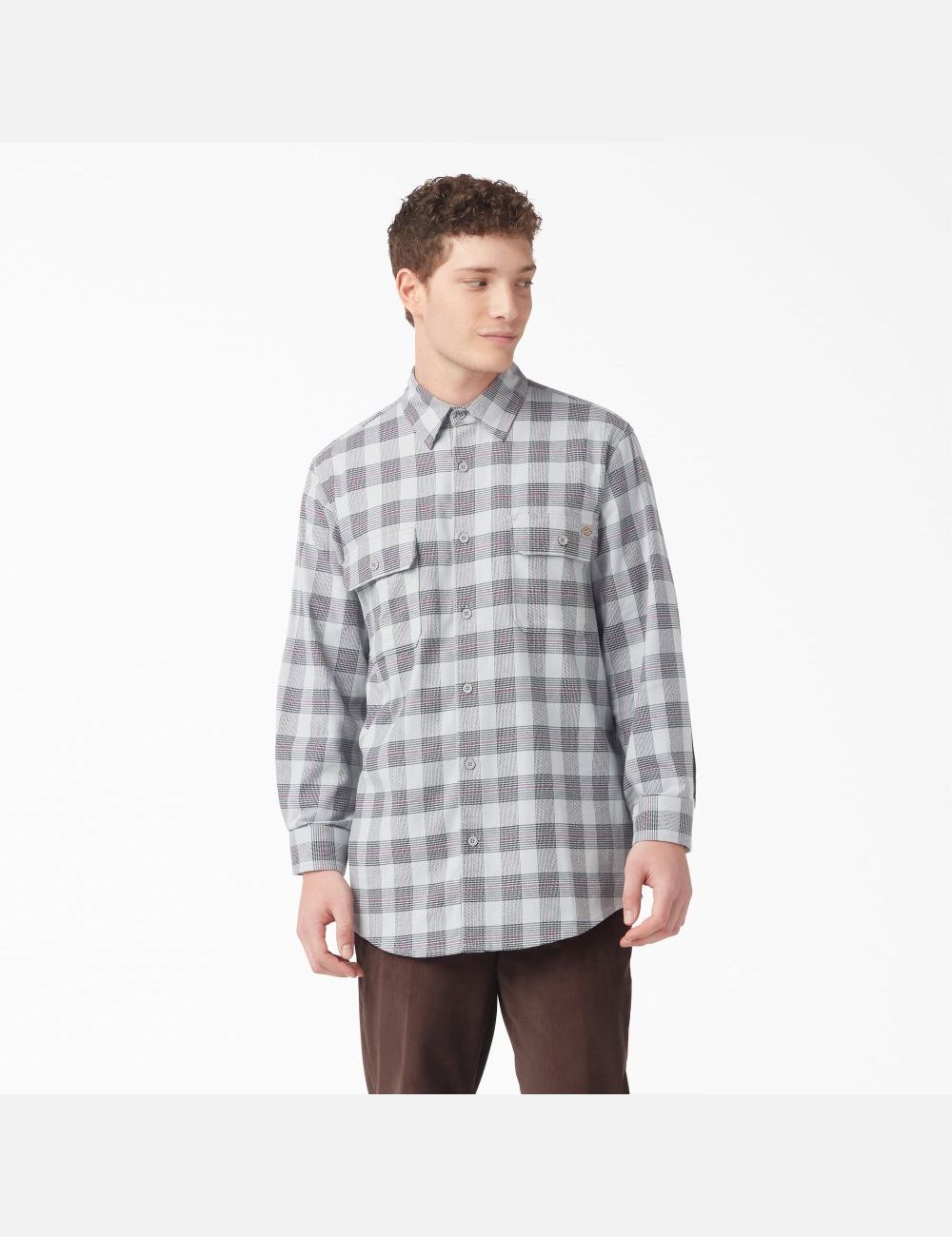 Ultimate Gray Plaid Dickies FLEX Regular Fit Flannel Shirt Shirts | 034VEAMGB