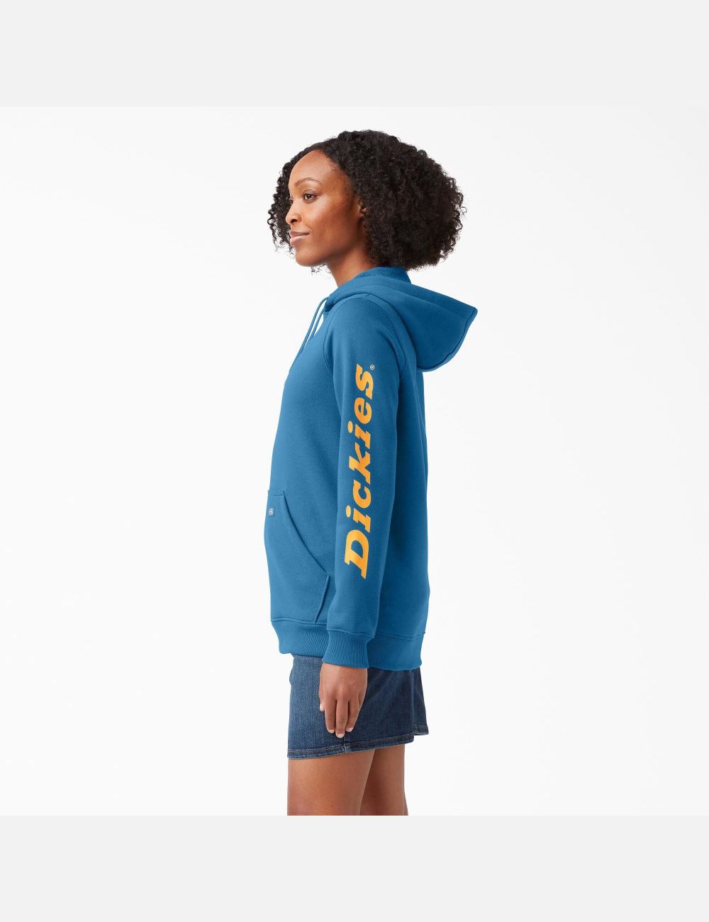 Vallarta Blue Dickies Heavyweight Logo Sleeve Hoodies | 219ZYRMKP