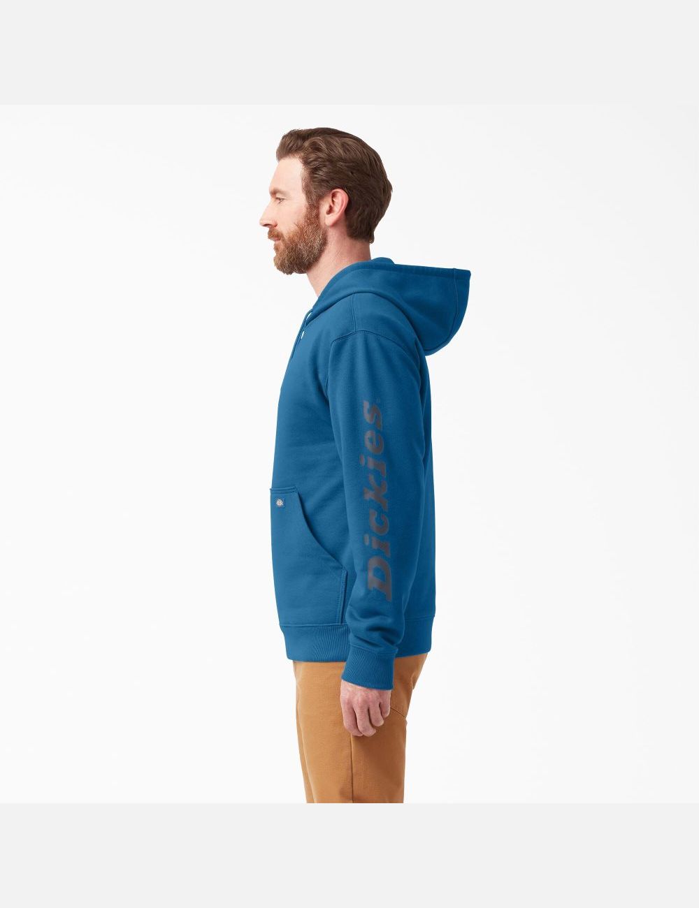 Vallarta Blue Dickies Water Repellent Logo Sleeve Hoodies | 625SYBOLM