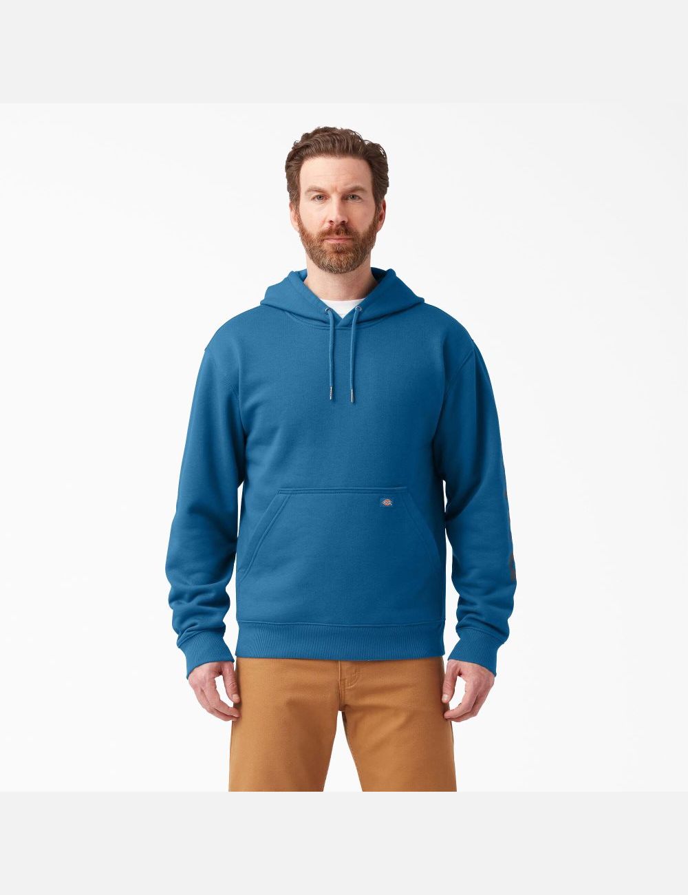 Vallarta Blue Dickies Water Repellent Logo Sleeve Hoodies | 625SYBOLM