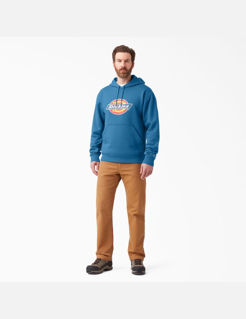 Vallarta Blue Dickies Water Repellent Tri-Color Logo Hoodies | 285VQRAWU