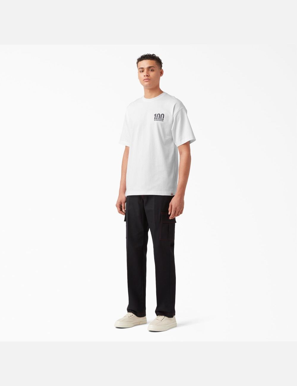 White Dickies 100 Year Milestone Graphic T-Shirts | 203XGIECH