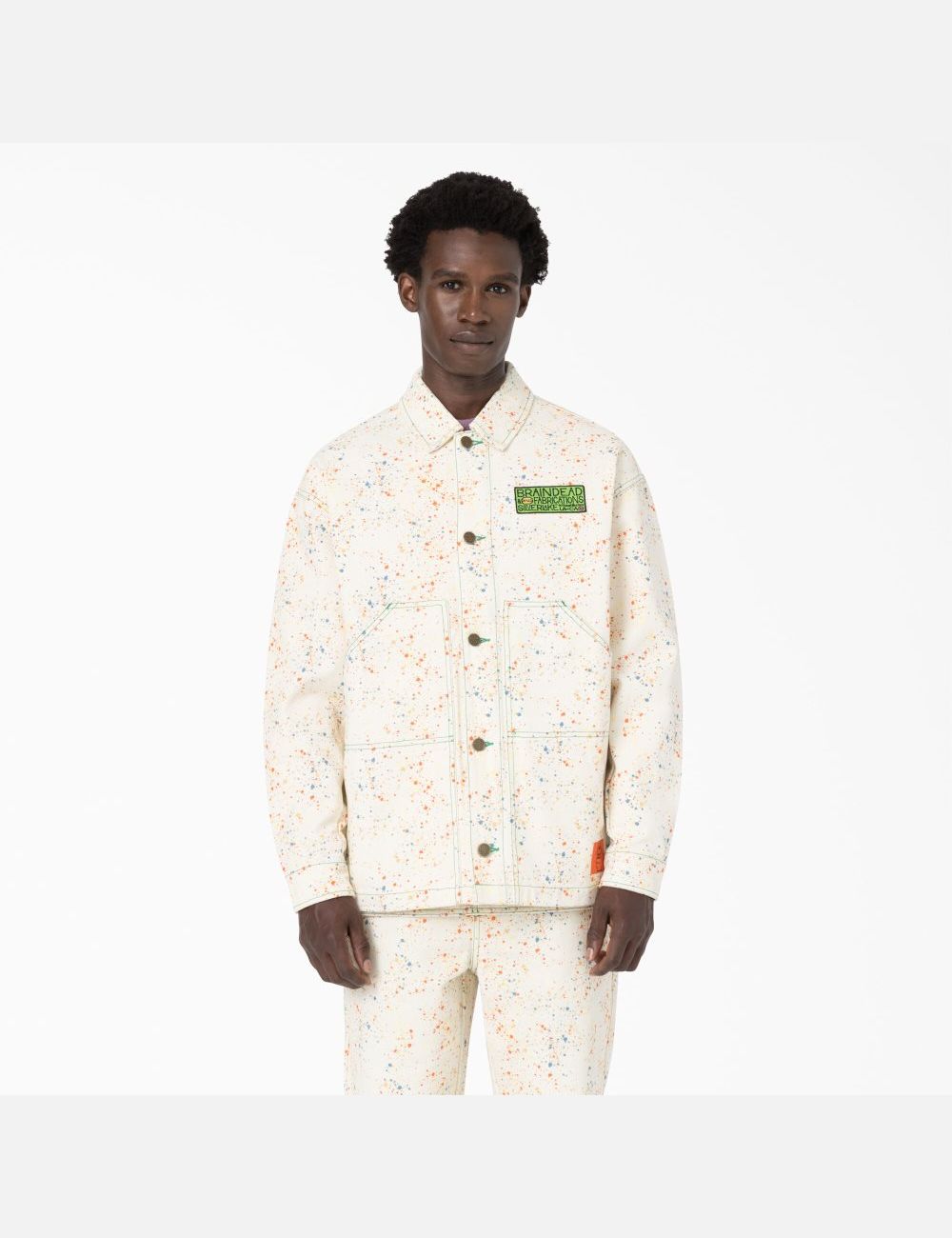 White Dickies Brain Dead Paint Splatter Canvas Coats & Jackets | 273OBAXYW