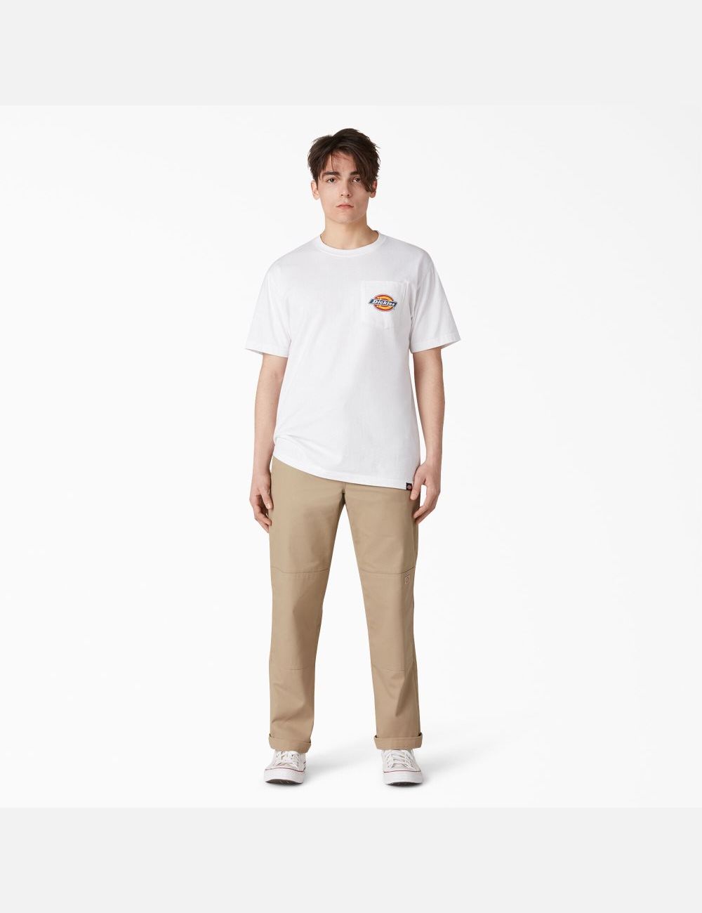 White Dickies Chest Logo Pocket T-Shirts | 890YSPREL