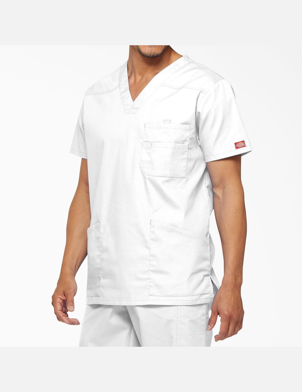 White Dickies EDS Signature V-Neck Top Scrubs | 728QAJDNE