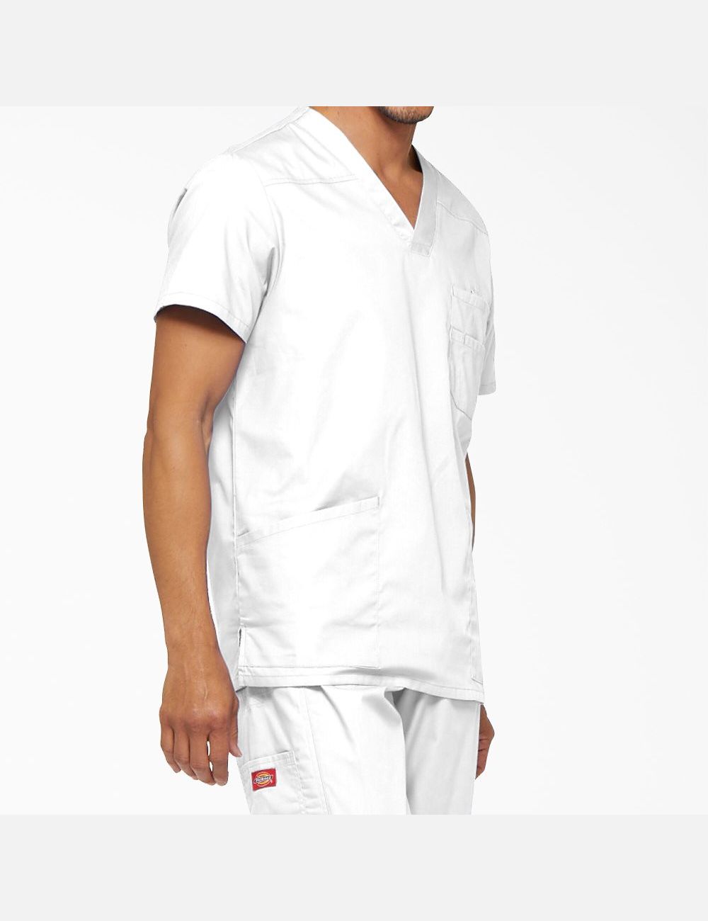 White Dickies EDS Signature V-Neck Top Scrubs | 728QAJDNE