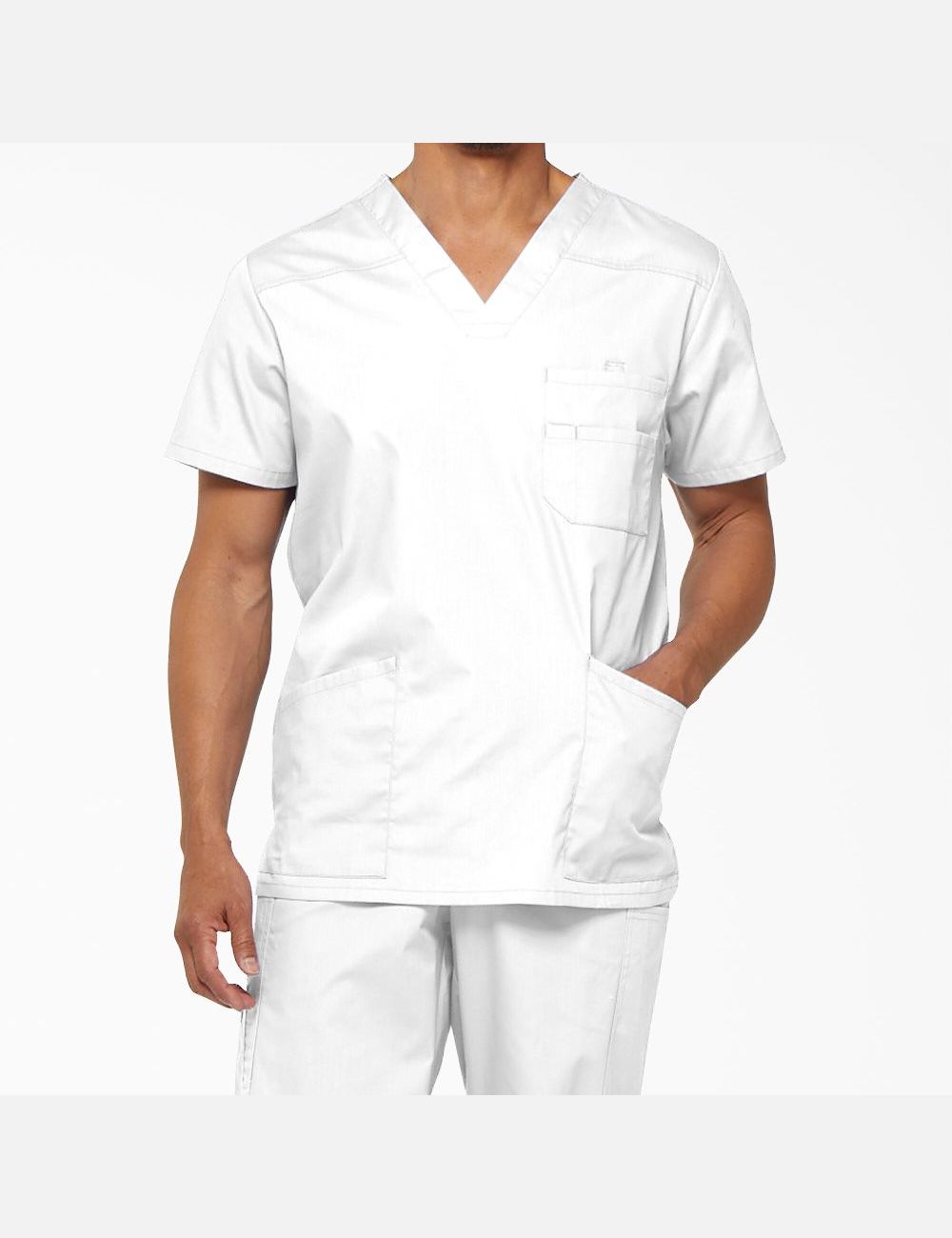 White Dickies EDS Signature V-Neck Top Scrubs | 728QAJDNE