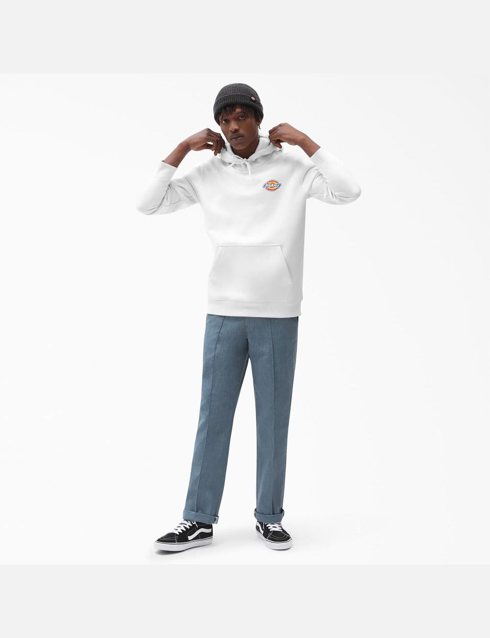 White Dickies Fleece Embroidered Chest Logo Hoodies | 948NUVYHA