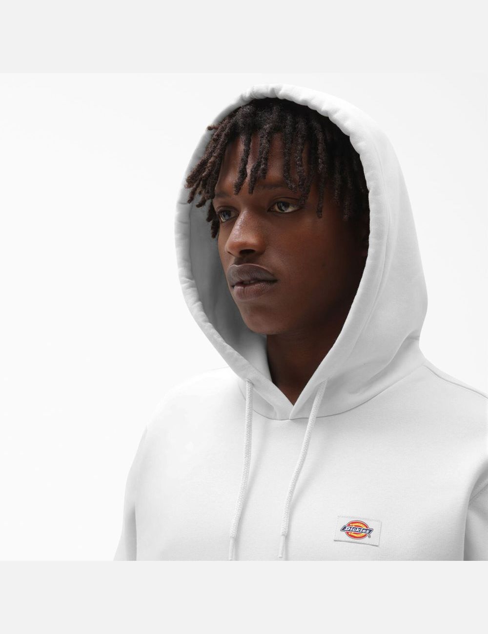 White Dickies Fleece Embroidered Chest Logo Hoodies | 948NUVYHA