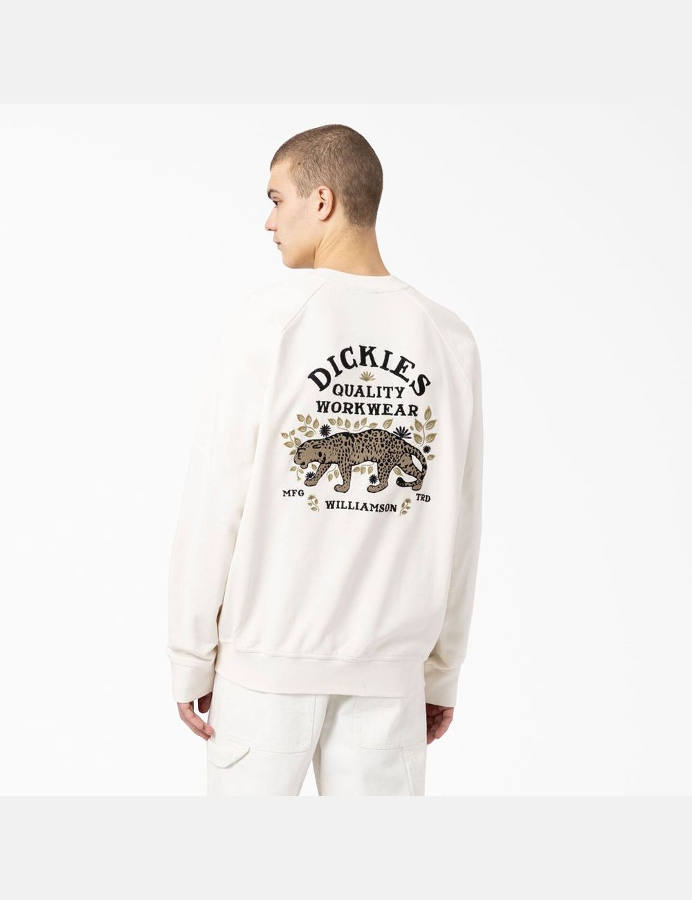 White Dickies Fort Lewis Embroidered Sweatshirts | 782RBZUPW