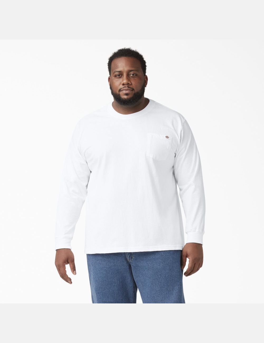 White Dickies Heavyweight Crew Neck Long Sleeve T-Shirts | 519NZEGHD