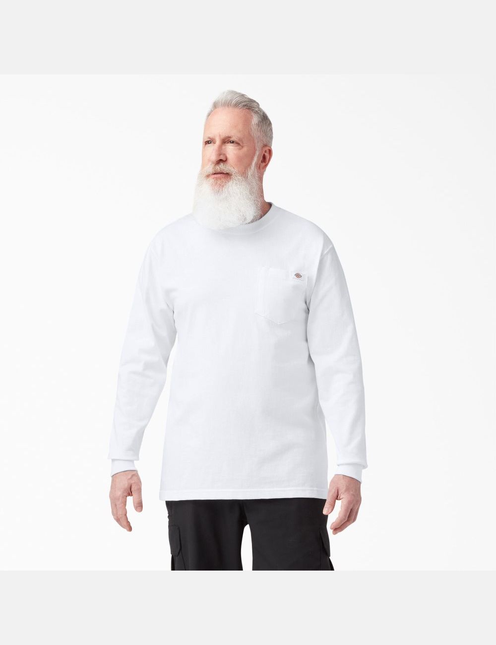 White Dickies Heavyweight Crew Neck Long Sleeve T-Shirts | 519NZEGHD