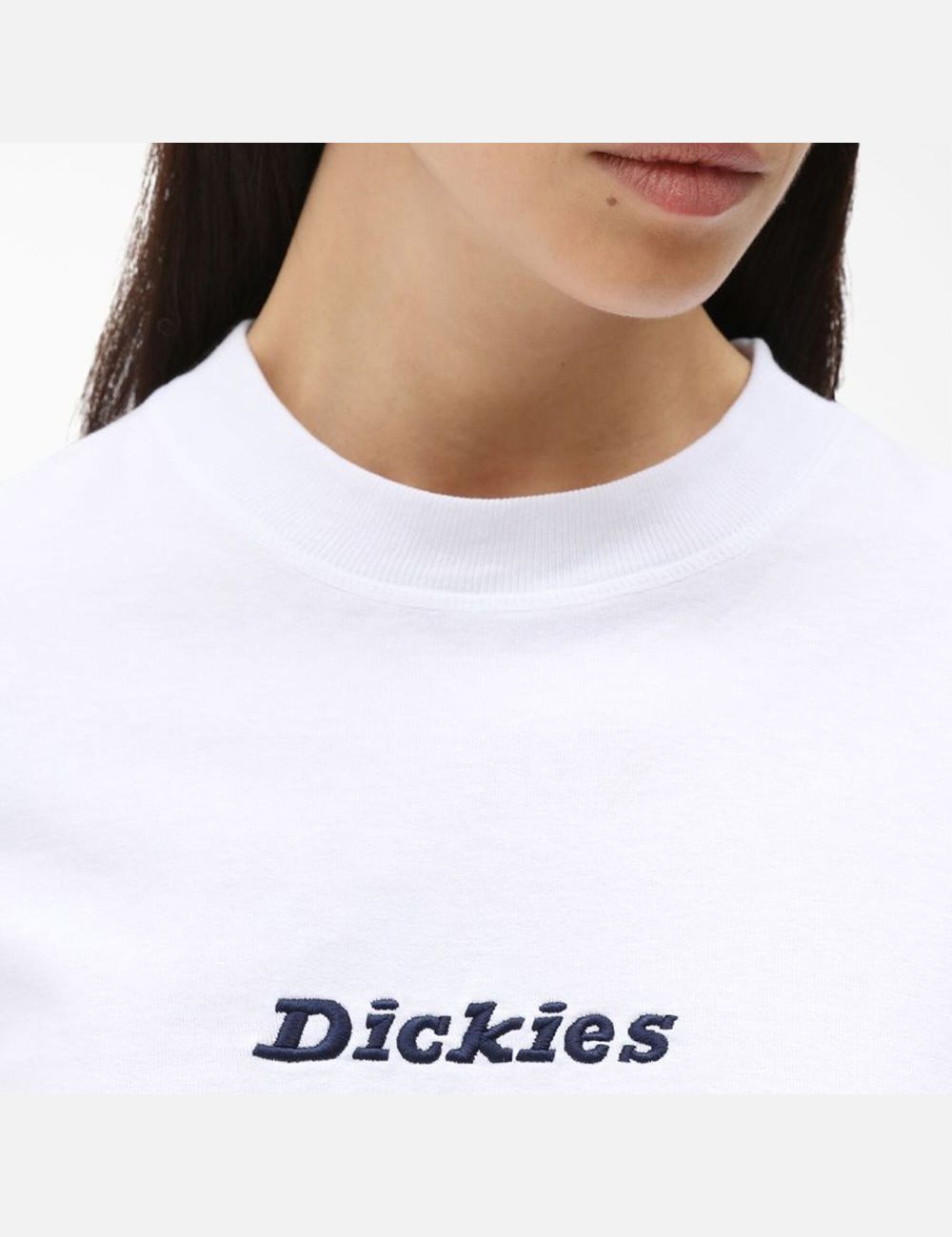 White Dickies Long Sleeve Script Logo T-Shirt Cropped Tops | 321AXSQGU