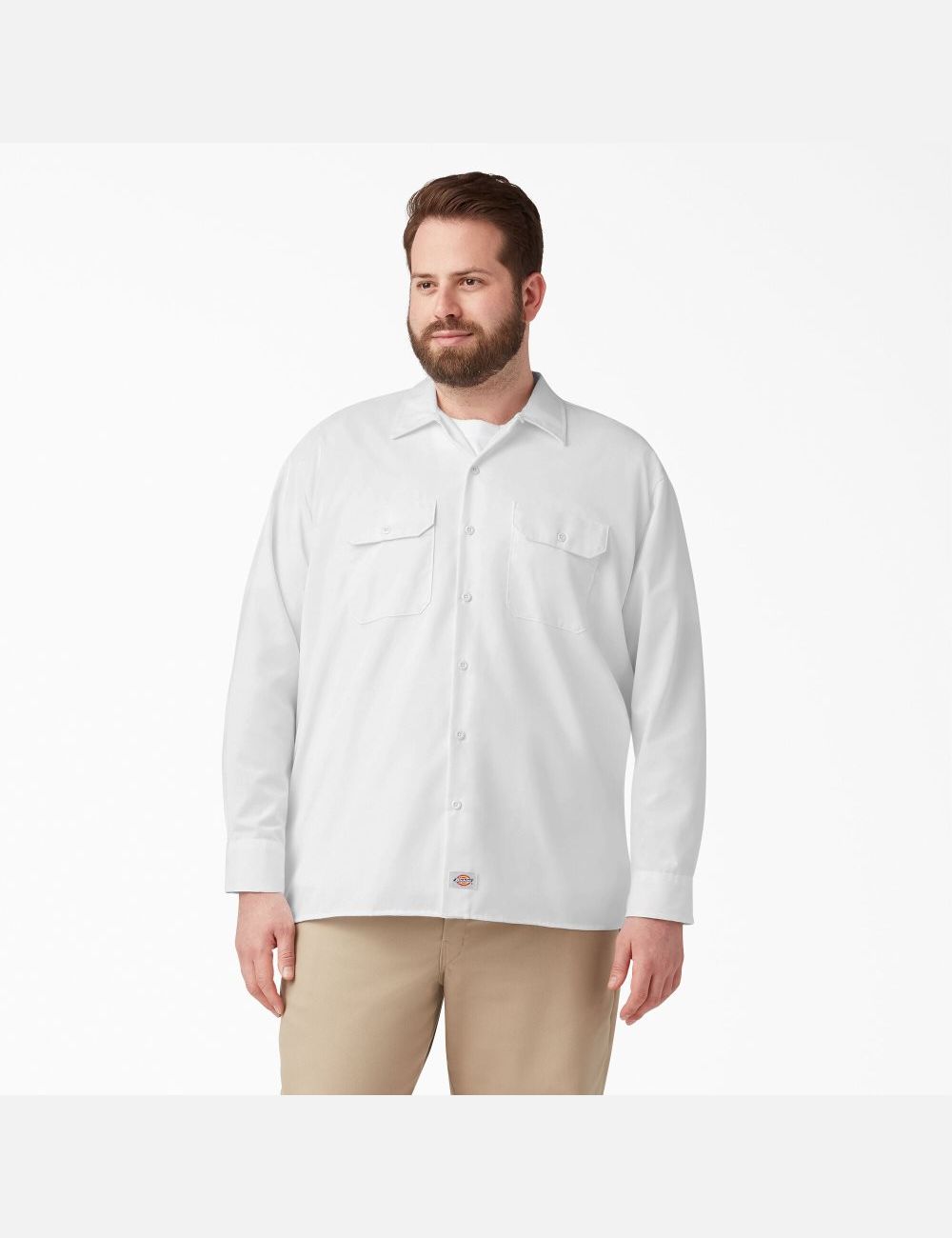 White Dickies Long Sleeve Work Shirts | 726XHIAJD