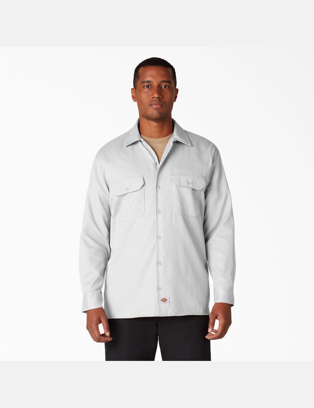 White Dickies Long Sleeve Work Shirts | 726XHIAJD