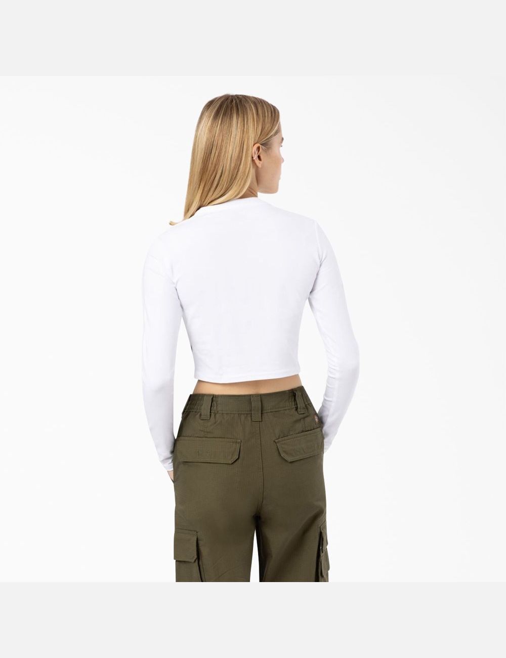 White Dickies Maple Valley Long Sleeve T-Shirt Cropped Tops | 174WDICOA