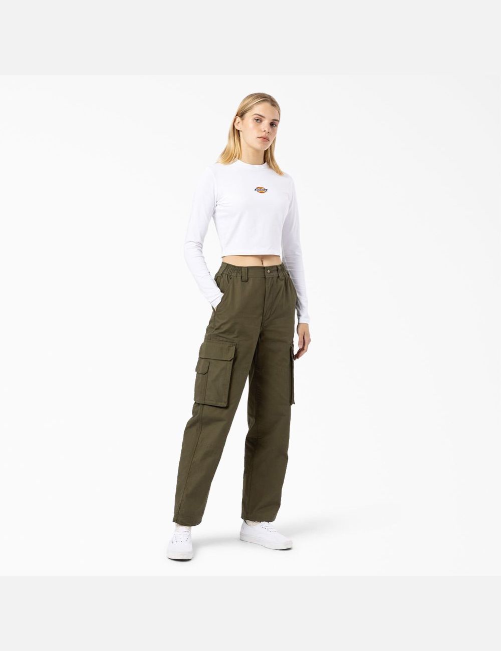 White Dickies Maple Valley Long Sleeve T-Shirt Cropped Tops | 174WDICOA