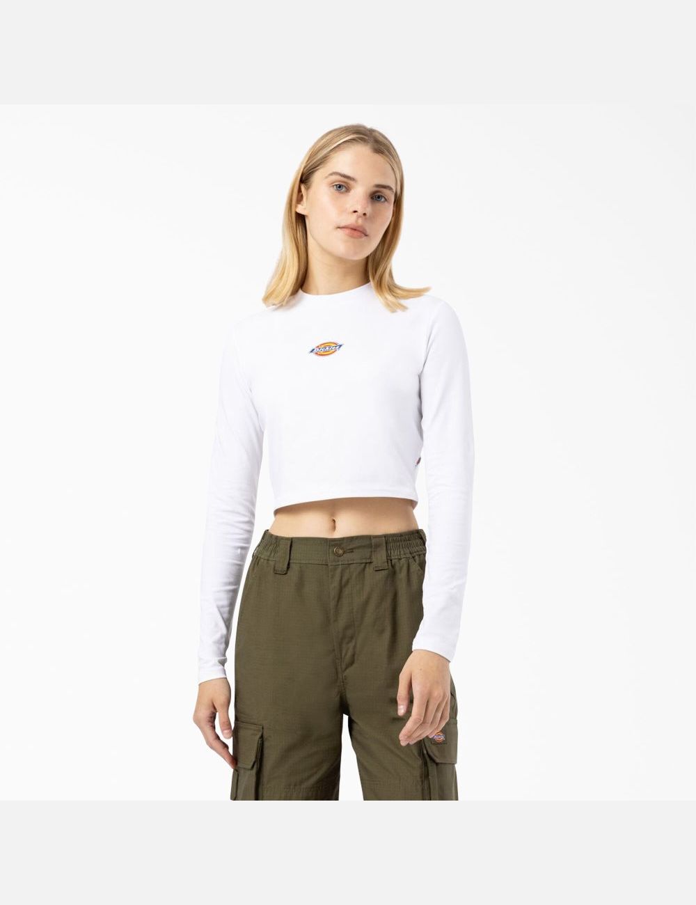 White Dickies Maple Valley Long Sleeve T-Shirt Cropped Tops | 174WDICOA