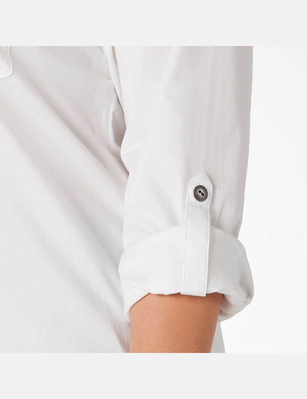 White Dickies Plus Long Sleeve Roll-Tab Work Shirt Button Up | 503UTEKWP