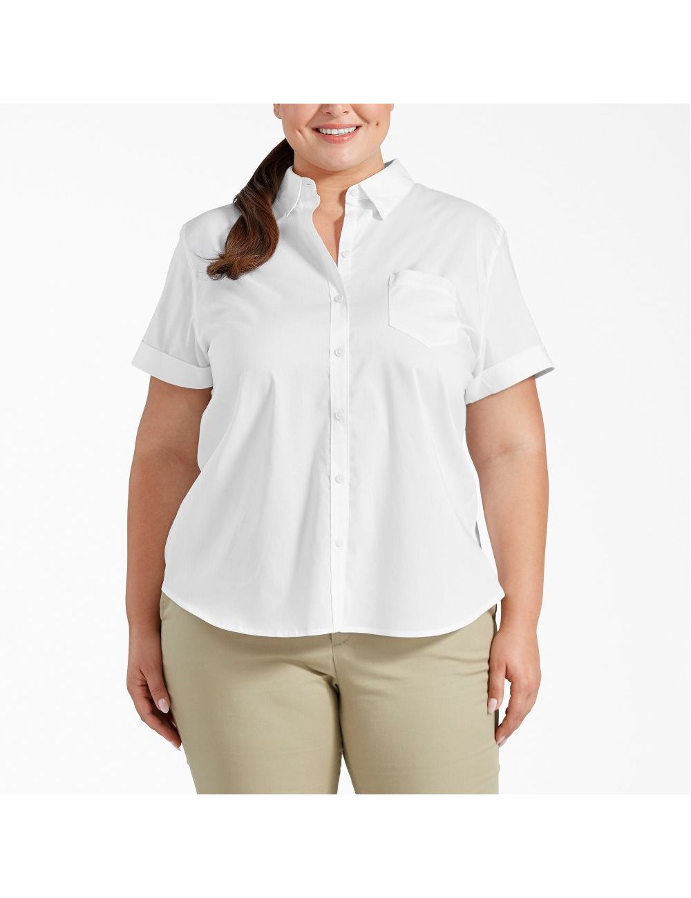 White Dickies Plus Stretch Button-Up Shirt Button Up | 786BHQACF