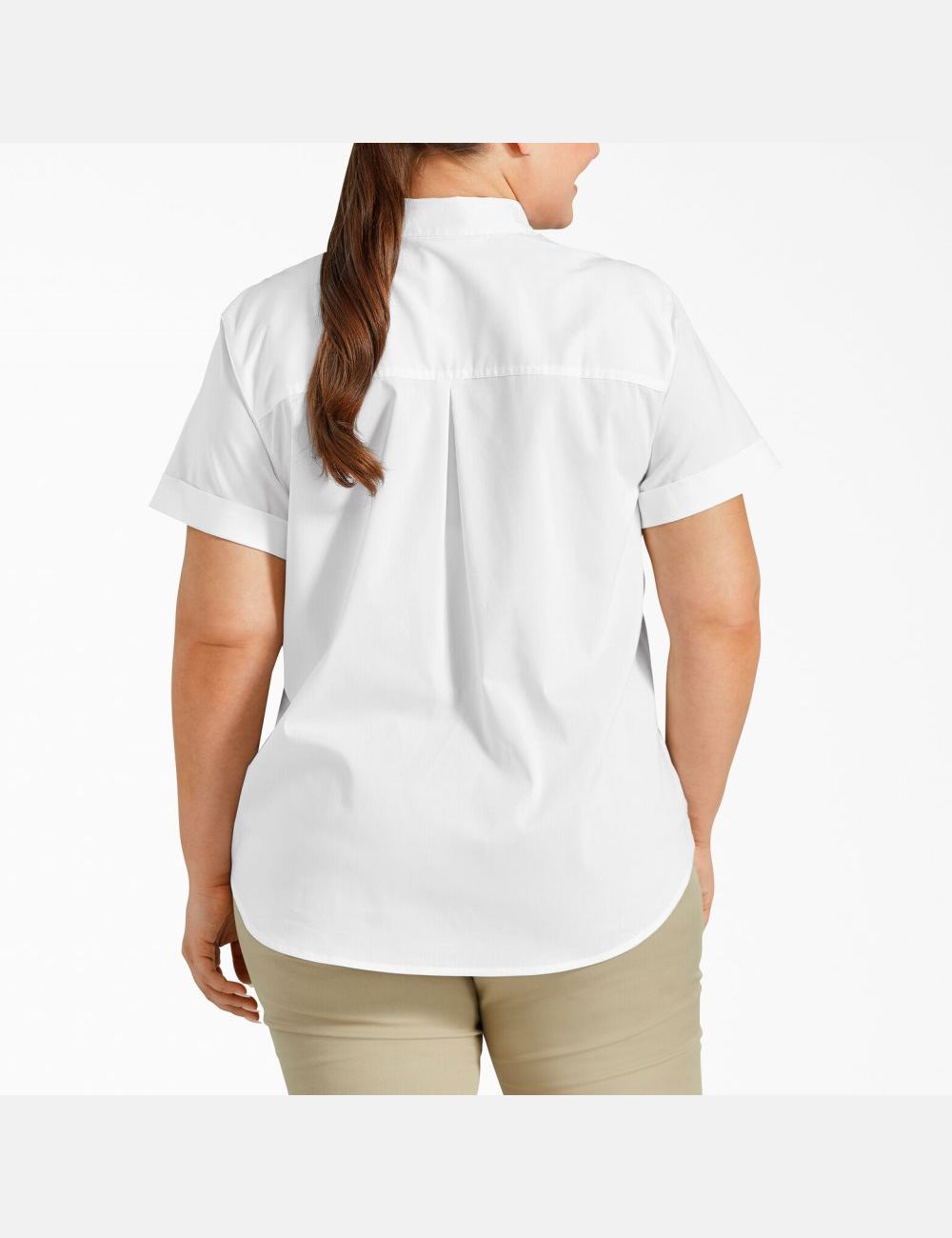 White Dickies Plus Stretch Button-Up Shirt Tops | 879UWFJST