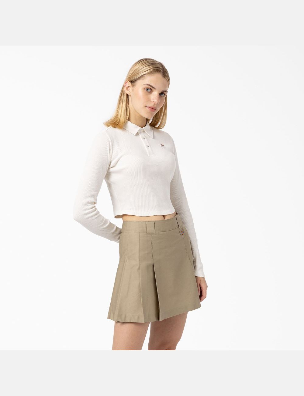 White Dickies Tallasee Long Sleeve Polo Cropped Tops | 485ZTKDSE