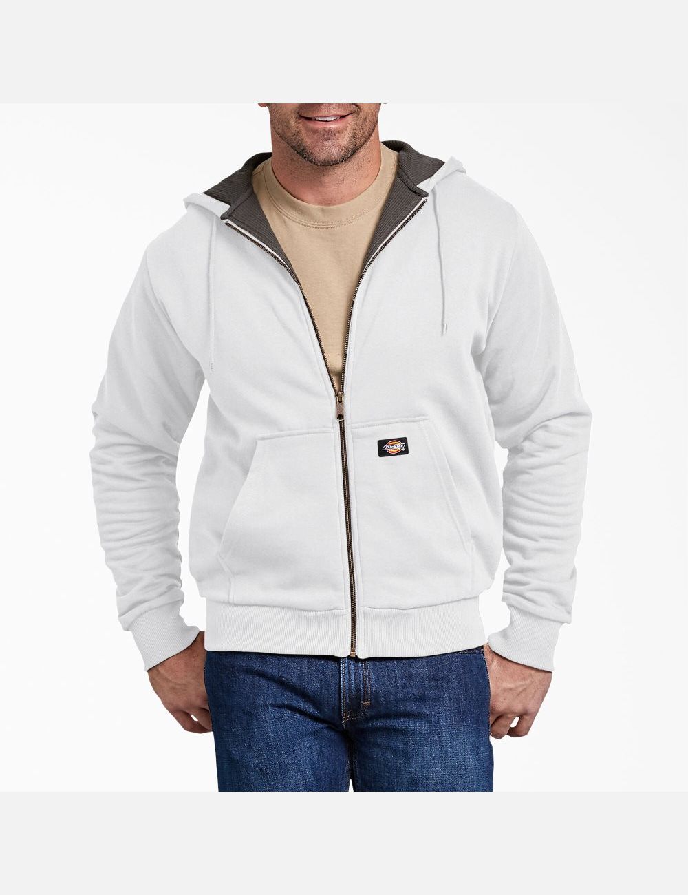 White Dickies Thermal Lined Fleece Zip Hoodies | 903DIQXPO