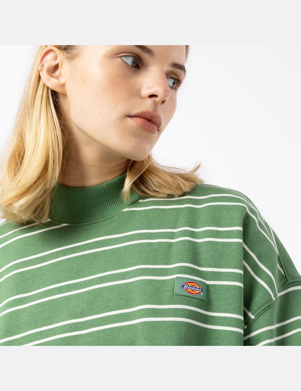 White/Green Stripe Dickies Westover Striped Sweatshirts | 243WTUZBX