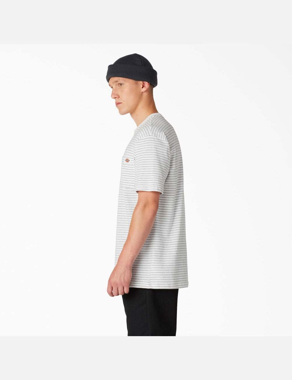 White Heather Stripe Dickies Regular Fit Striped Pocket T-Shirts | 275YOXSFH