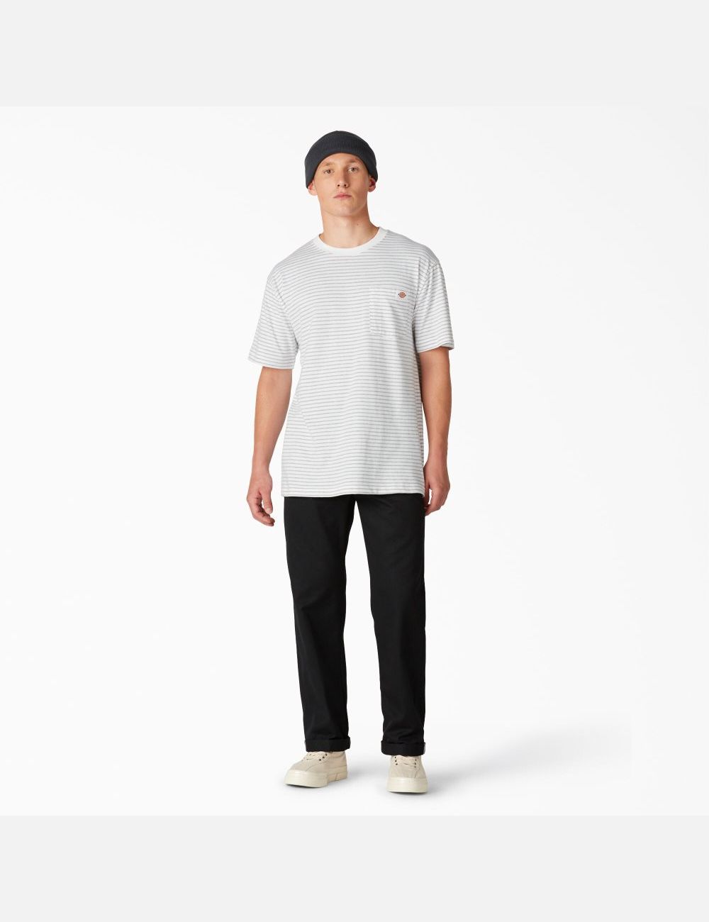 White Heather Stripe Dickies Regular Fit Striped Pocket T-Shirts | 275YOXSFH