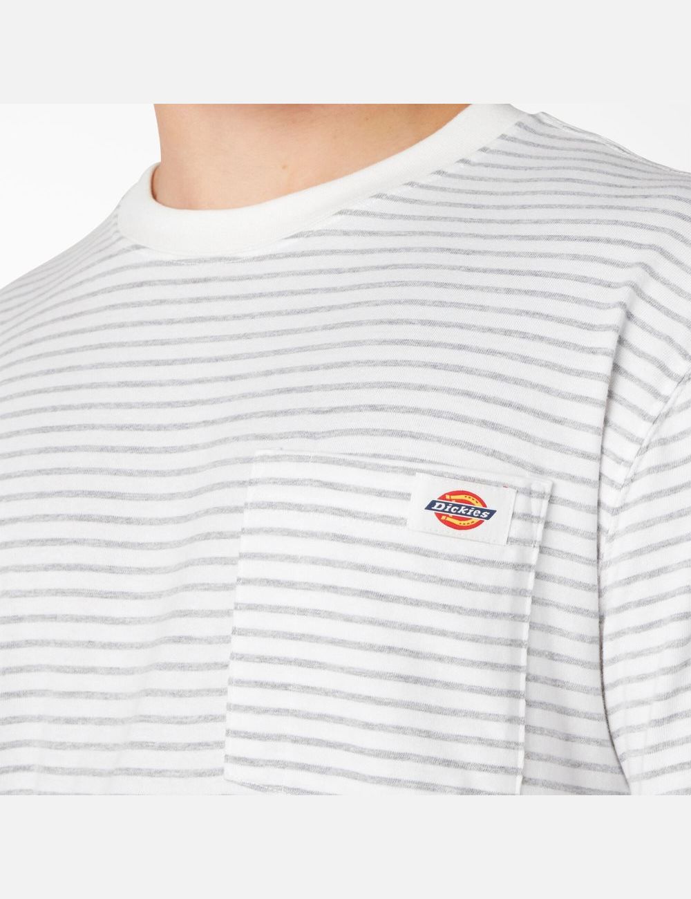 White Heather Stripe Dickies Regular Fit Striped Pocket T-Shirts | 275YOXSFH