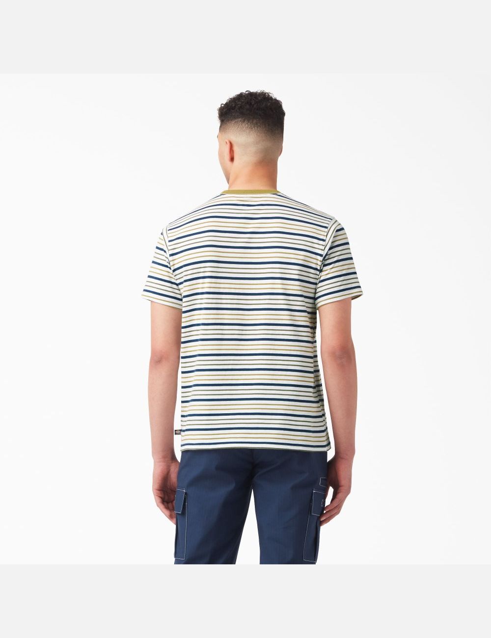 White/Moss Stripe Dickies Skateboarding Striped T-Shirts | 609RZQVWD