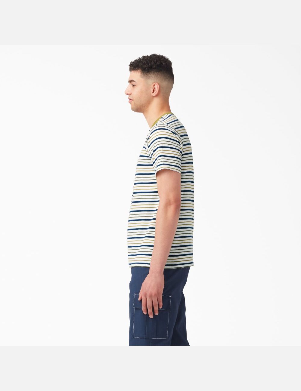 White/Moss Stripe Dickies Skateboarding Striped T-Shirts | 609RZQVWD