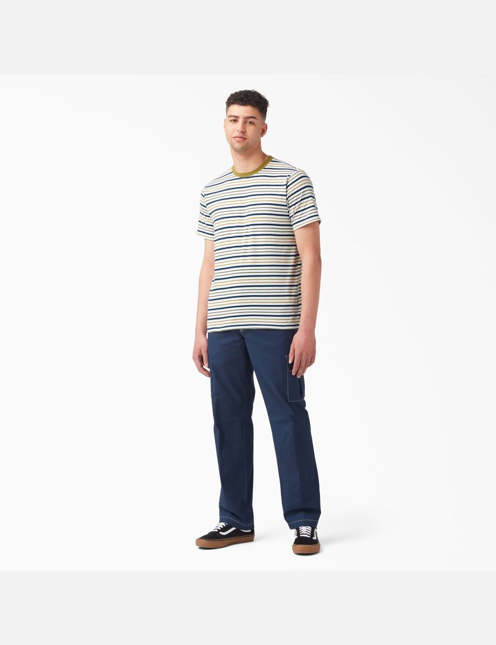 White/Moss Stripe Dickies Skateboarding Striped T-Shirts | 609RZQVWD