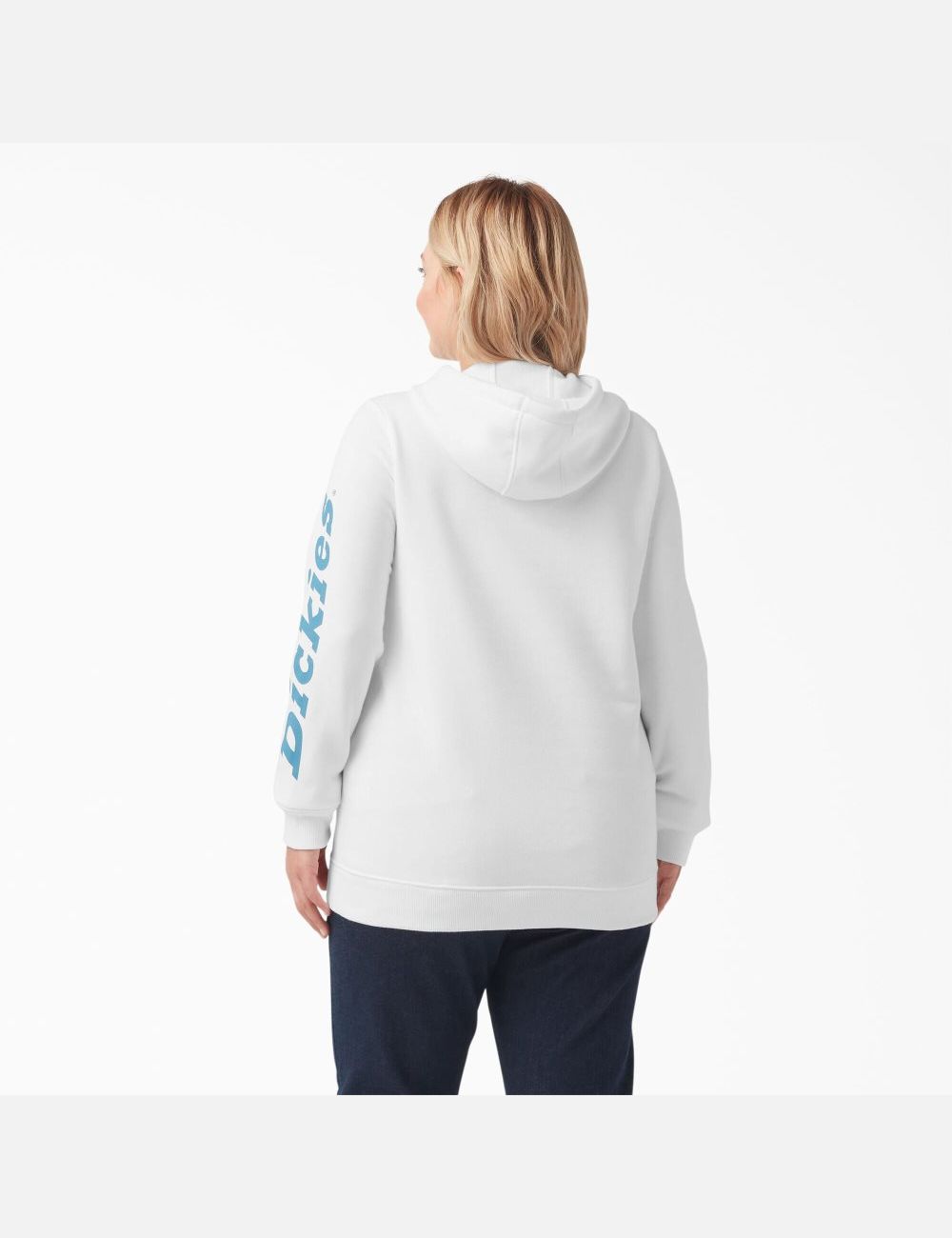 White/Vallarta Blue Dickies Plus Heavyweight Logo Sleeve Hoodies | 394IZDMRC