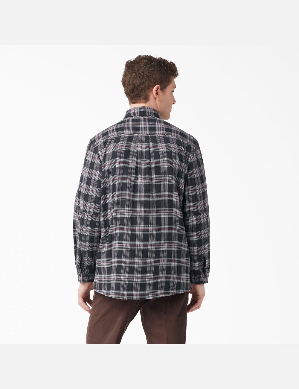 Wine/Black Plaid Dickies FLEX Regular Fit Flannel Shirt Button Up | 617RKEYPV