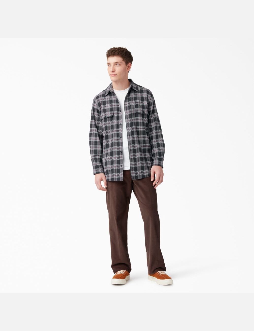 Wine/Black Plaid Dickies FLEX Regular Fit Flannel Shirt Button Up | 617RKEYPV