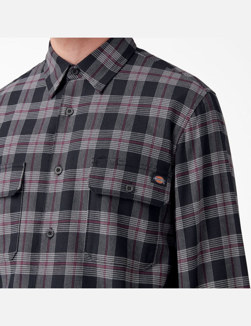 Wine/Black Plaid Dickies FLEX Regular Fit Flannel Shirt Button Up | 617RKEYPV