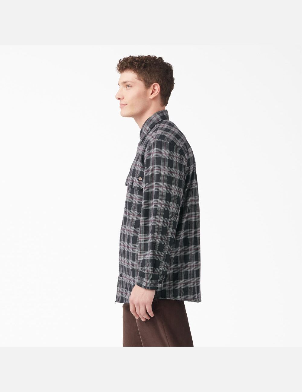 Wine/Black Plaid Dickies FLEX Regular Fit Flannel Shirt Button Up | 801FCUTQA