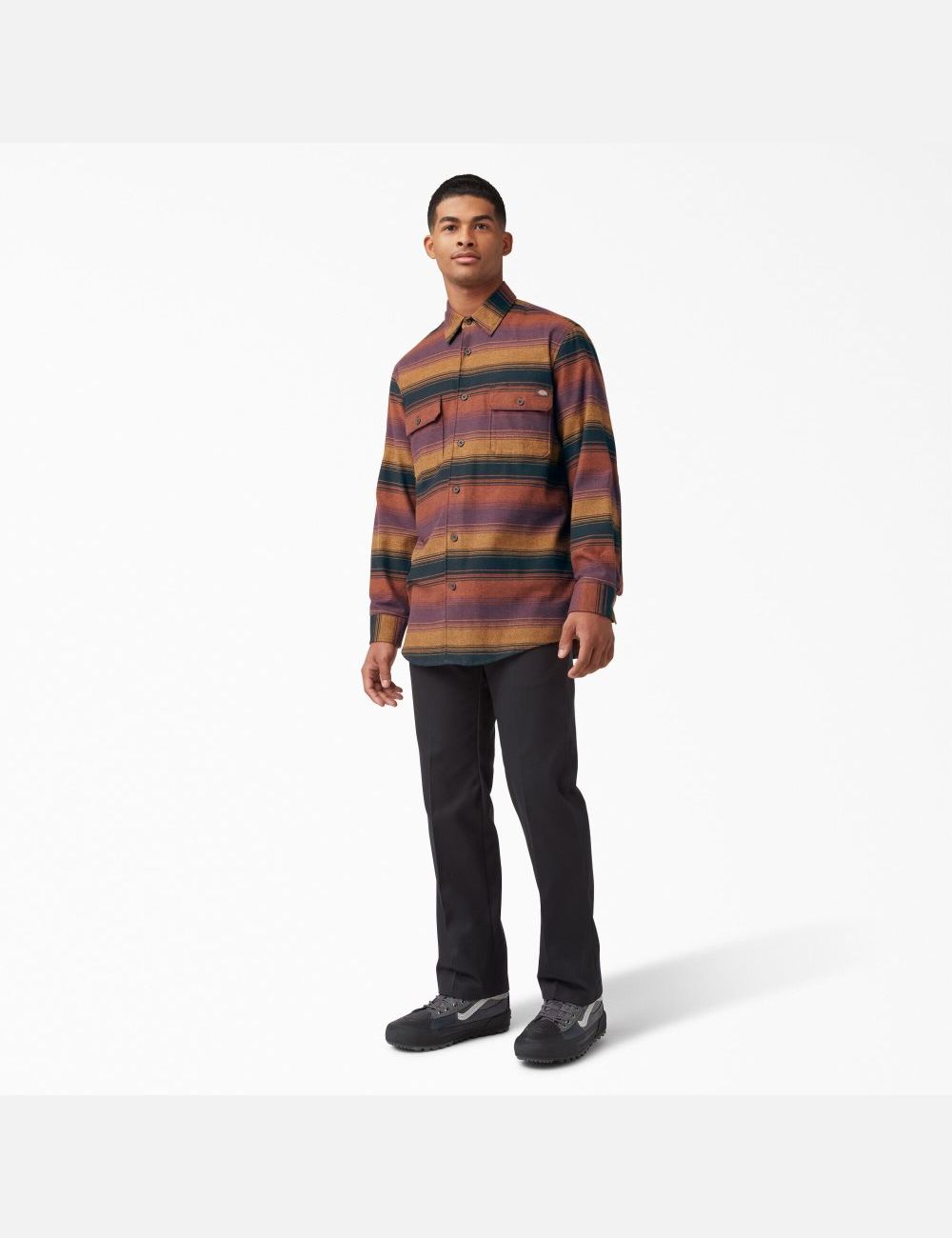 Wine Blanket Stripe Dickies FLEX Regular Fit Flannel Shirt Button Up | 870HZQDTN