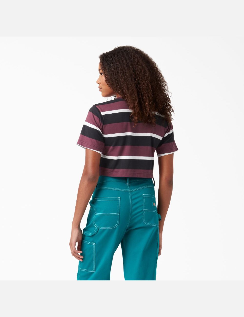 Wine Collegiate Stripe Dickies Striped T-Shirt Cropped Tops | 573CUSOWZ