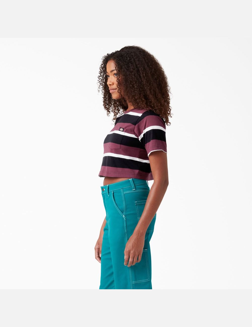 Wine Collegiate Stripe Dickies Striped T-Shirt Cropped Tops | 573CUSOWZ