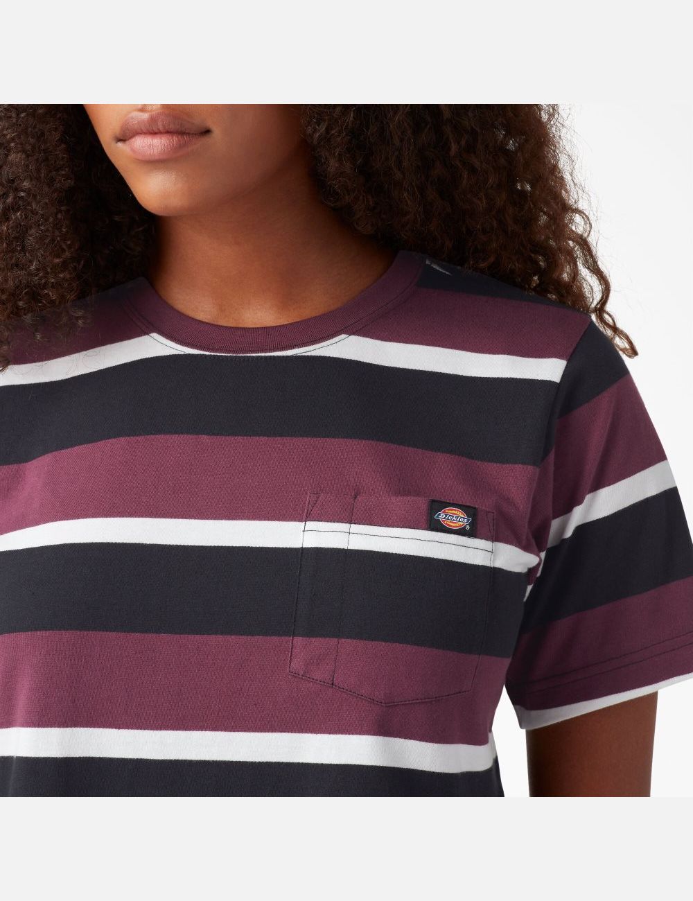 Wine Collegiate Stripe Dickies Striped T-Shirt Cropped Tops | 573CUSOWZ