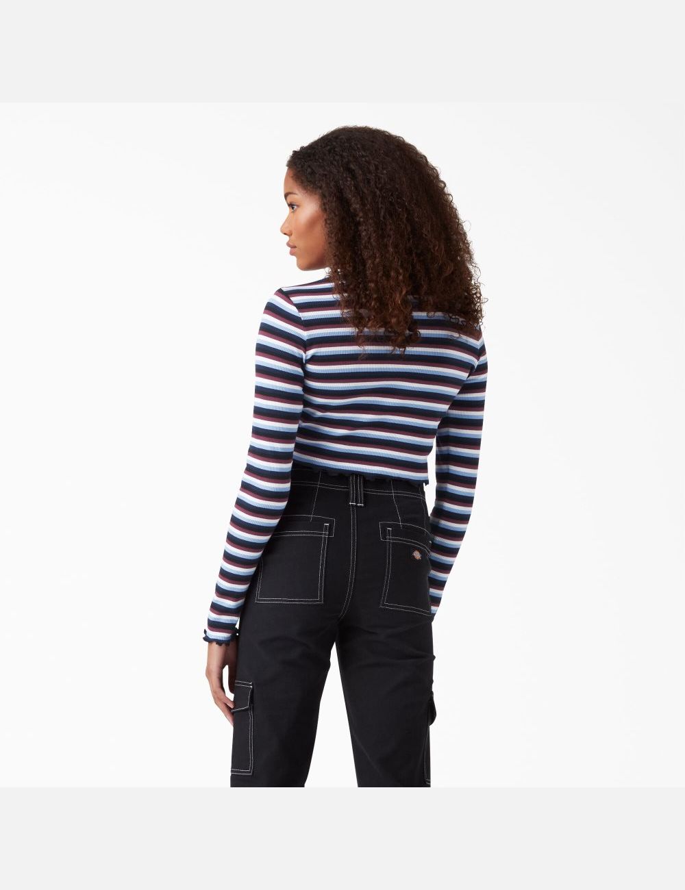 Wine/Jacaranda Baby Stripe Dickies Long Sleeve Striped T-Shirt Cropped Tops | 987ZMUSOW