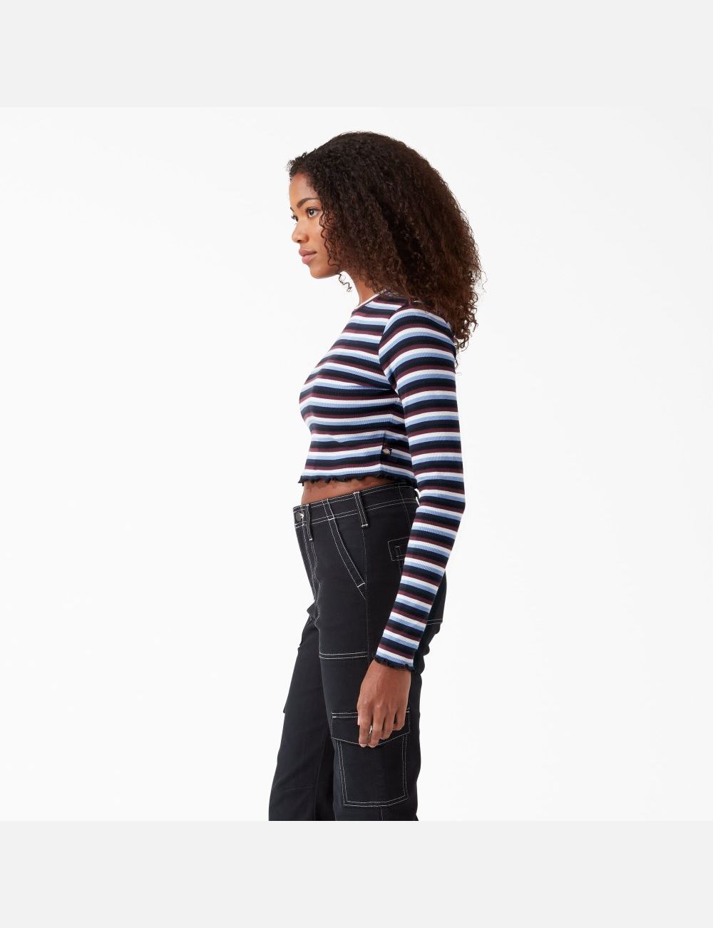 Wine/Jacaranda Baby Stripe Dickies Long Sleeve Striped T-Shirt Cropped Tops | 987ZMUSOW