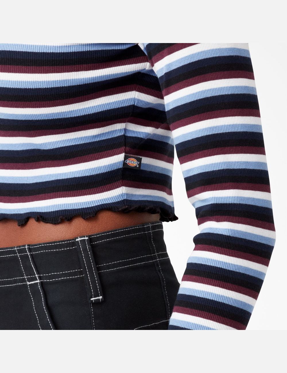 Wine/Jacaranda Baby Stripe Dickies Long Sleeve Striped T-Shirt Cropped Tops | 987ZMUSOW